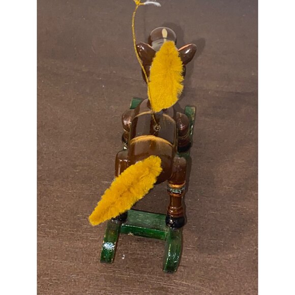 Vintage Russ Wooden Rocking Horse Miniature Ornament With Yellow Mane & Tail - Picture 4 of 8